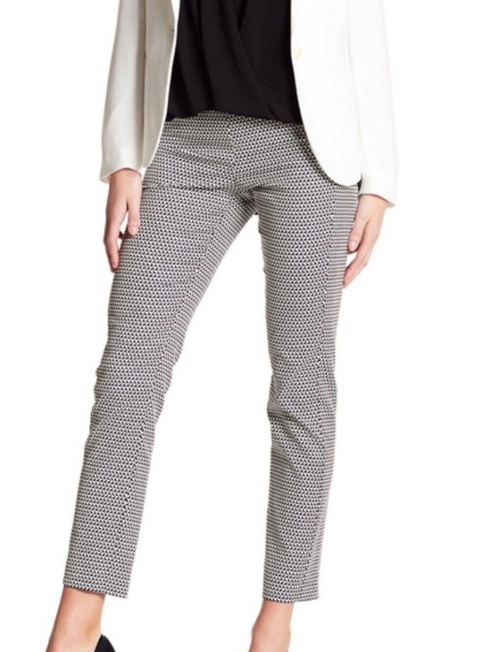 Theory Dark Blue & White Straight Leg Patterned Ankle Pants Size 00